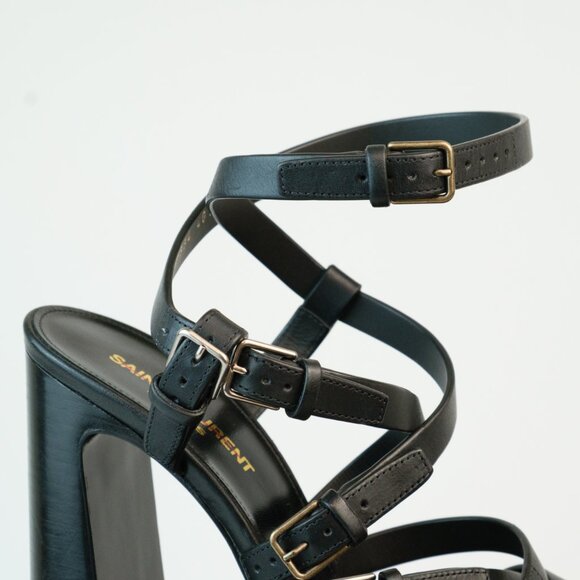 YSL Saint Laurent Leather Gladiator Platform Sandals, Black, EU 39.5 - Picture 12 of 15